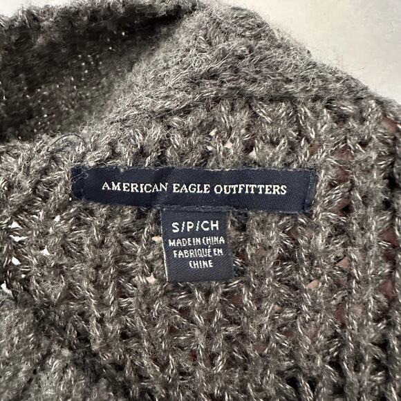 American Eagle Gray Knit Mock Neck Oversized Small Sweater - Picture 5 of 6